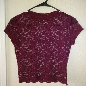 Maroon Floral Lace Top